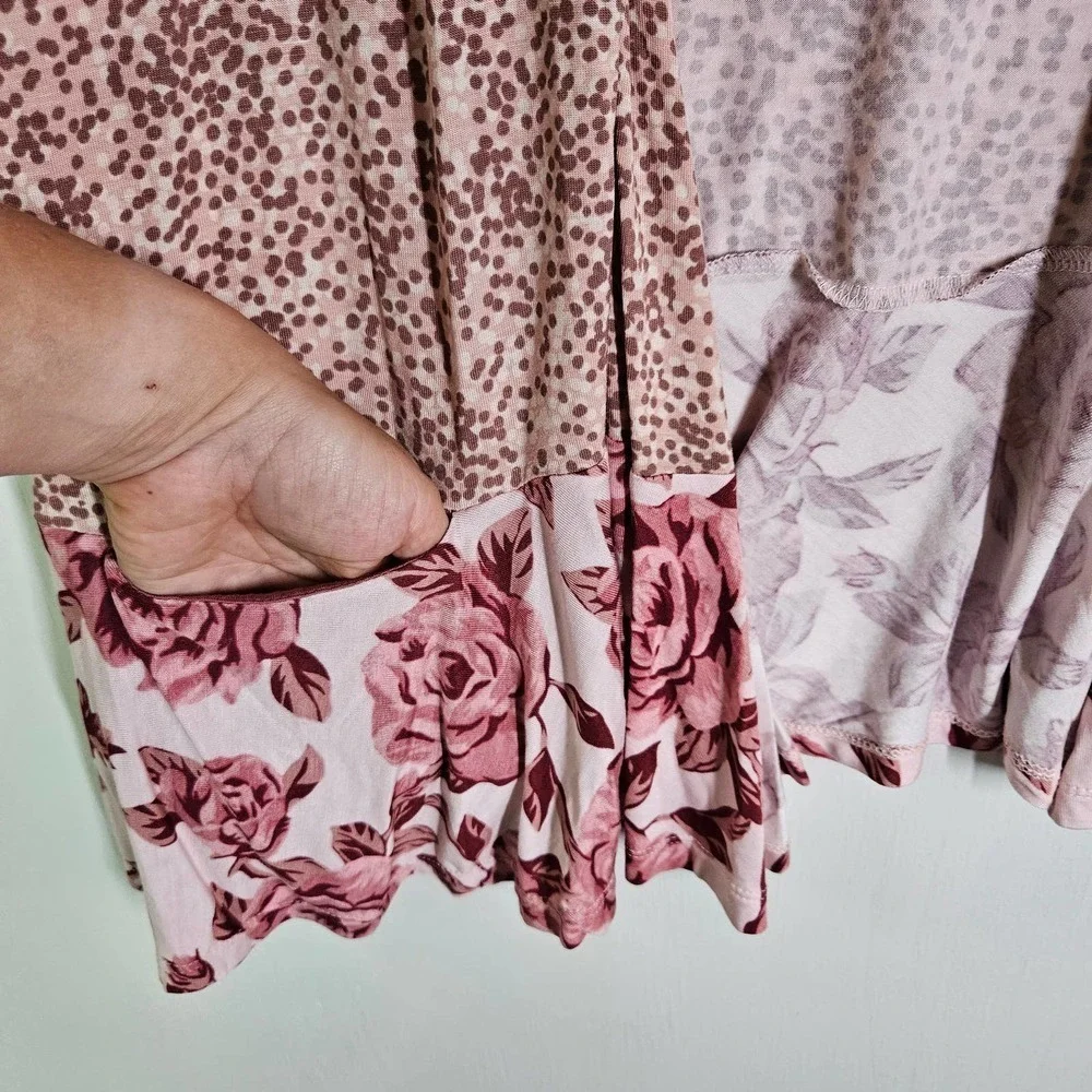 Logo Lori Goldstein Jersey Open Front Cardi Top Ruffles M‎ Rose Pink Floral
